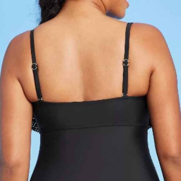 KONA SOL Crochet Flounce Classic One Piece Black Swimsuit NEW WITH TAG! - Picture 8 of 10